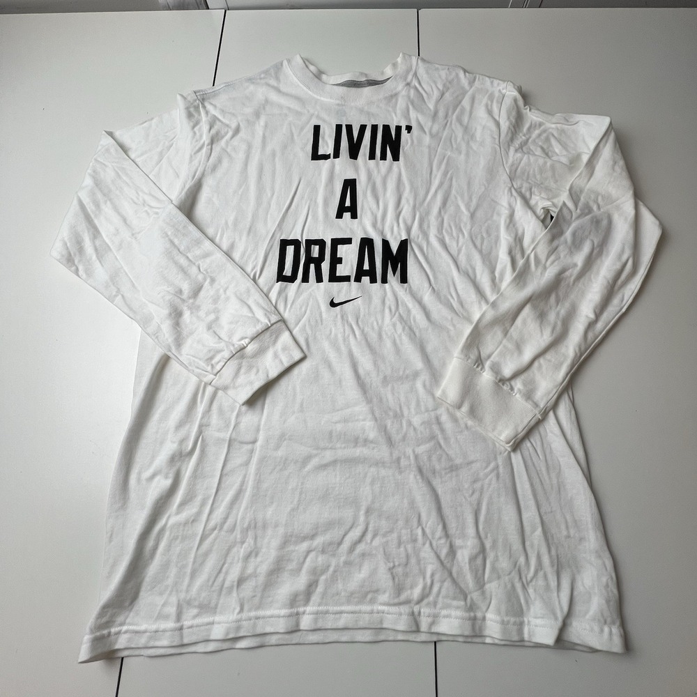 Nike Tee Boys 100% Cotton White Black 'Livin A Dream' Long Sleeve XL New